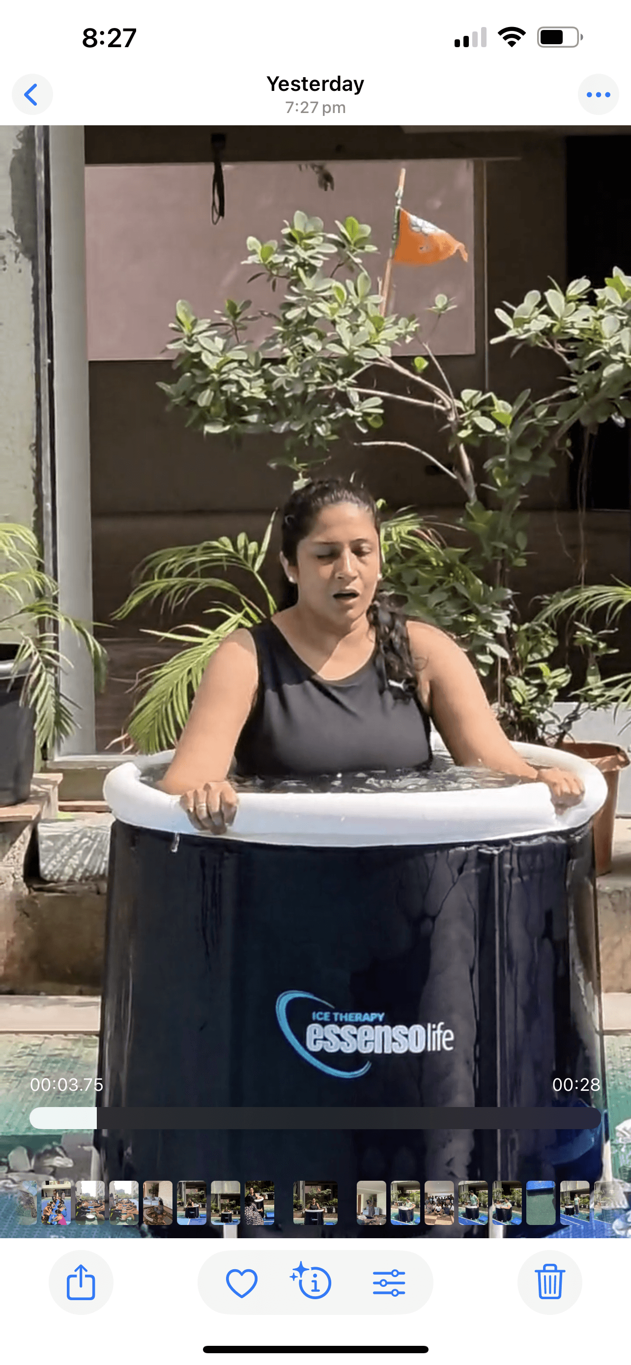 Mayuri focused on breathing during ice bath recovery