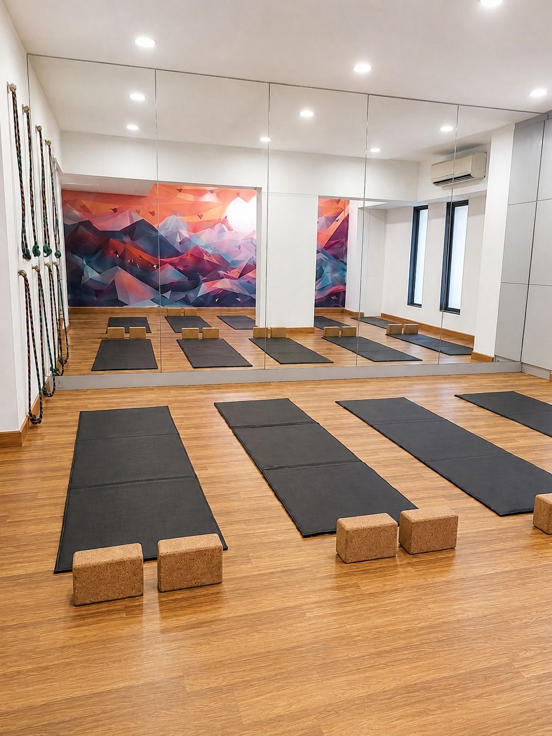 Our sacred sanctuary in Vile Parle West ✨ Warm wooden floors, soft ambient light, and a tranquil atmosphere designed for your practice.